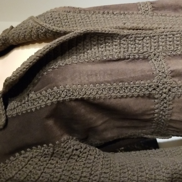 William B Vintage Fall Coat Crochet & Suede Leather / Silk Lined / Sz S / Brown - Picture 9 of 17